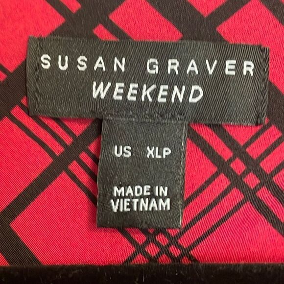 Susan Graver red plaid button up tunic with two on seam pockets size XL Petite - Picture 10 of 12